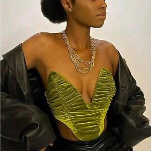 Chic Olive Green Velvet Ruched Crop Top